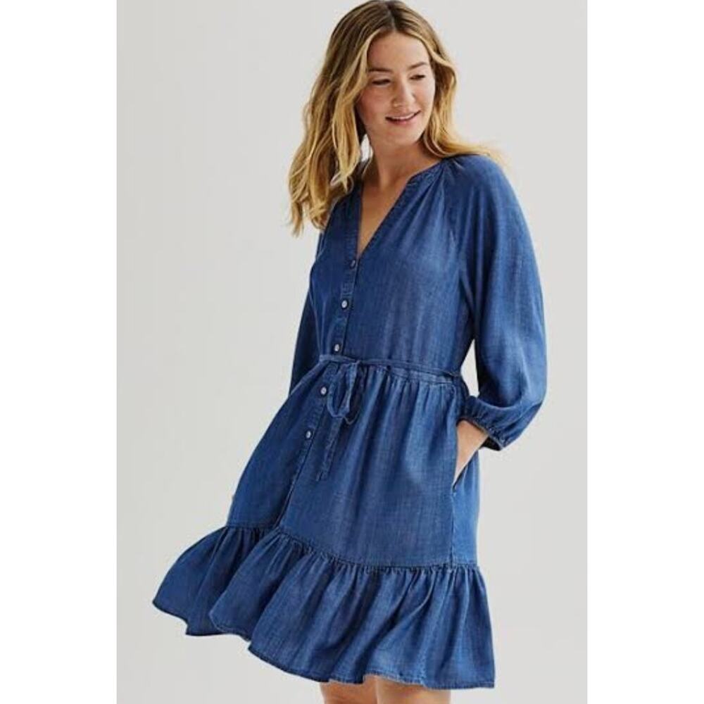 Sonoma Goods For Life® Button Thru Femme Mini Dress Drk Shde Blue L NWT Boho